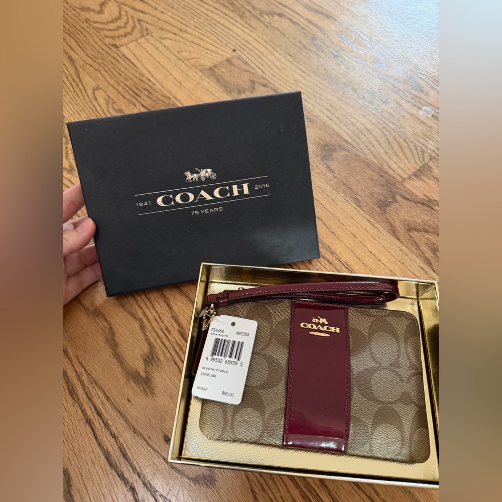 Coach Burgundy and Tan Wristlet